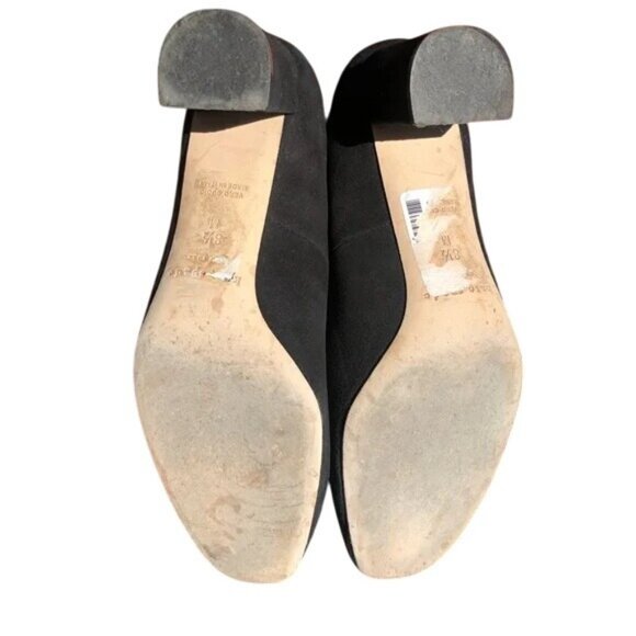 Kate Spade Black Suede Gold Bow Block Heel Pumps Size 8.5 Elegant Womens Shoes - Picture 7 of 7